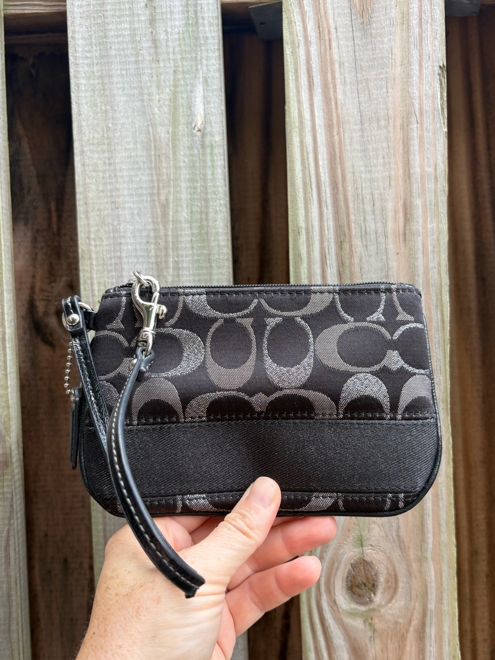 Coach Black and Silver Lurex Signature Wristlet